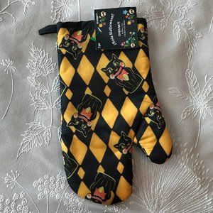 Hola Halloween Oven Mitt Black and Orange Diamond print with Black Cats NWT